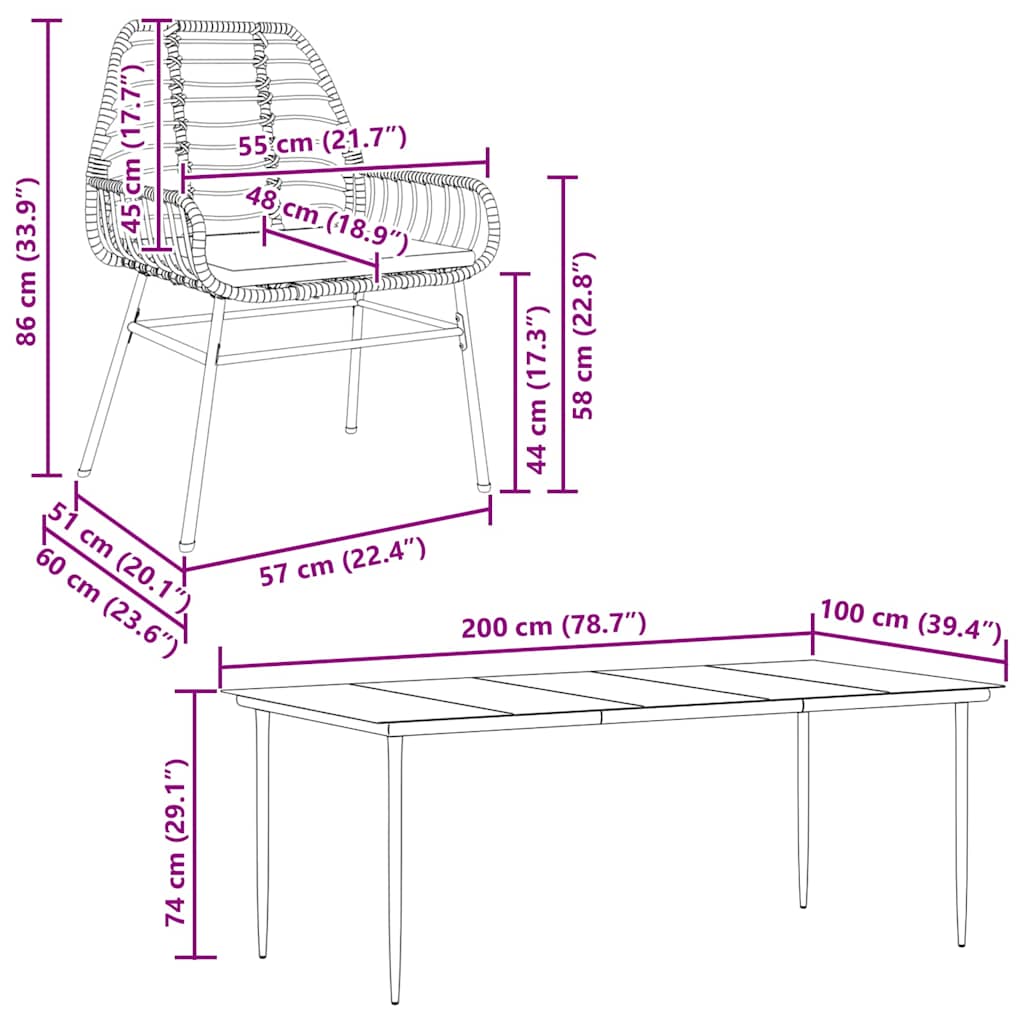 7 Piece Garden Dining Set with Cushions Black Poly Rattan Glass