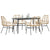 5 Piece Garden Dining Set with Cushions Brown Poly Rattan Glass