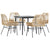 5 Piece Garden Dining Set with Cushions Brown Poly Rattan Glass