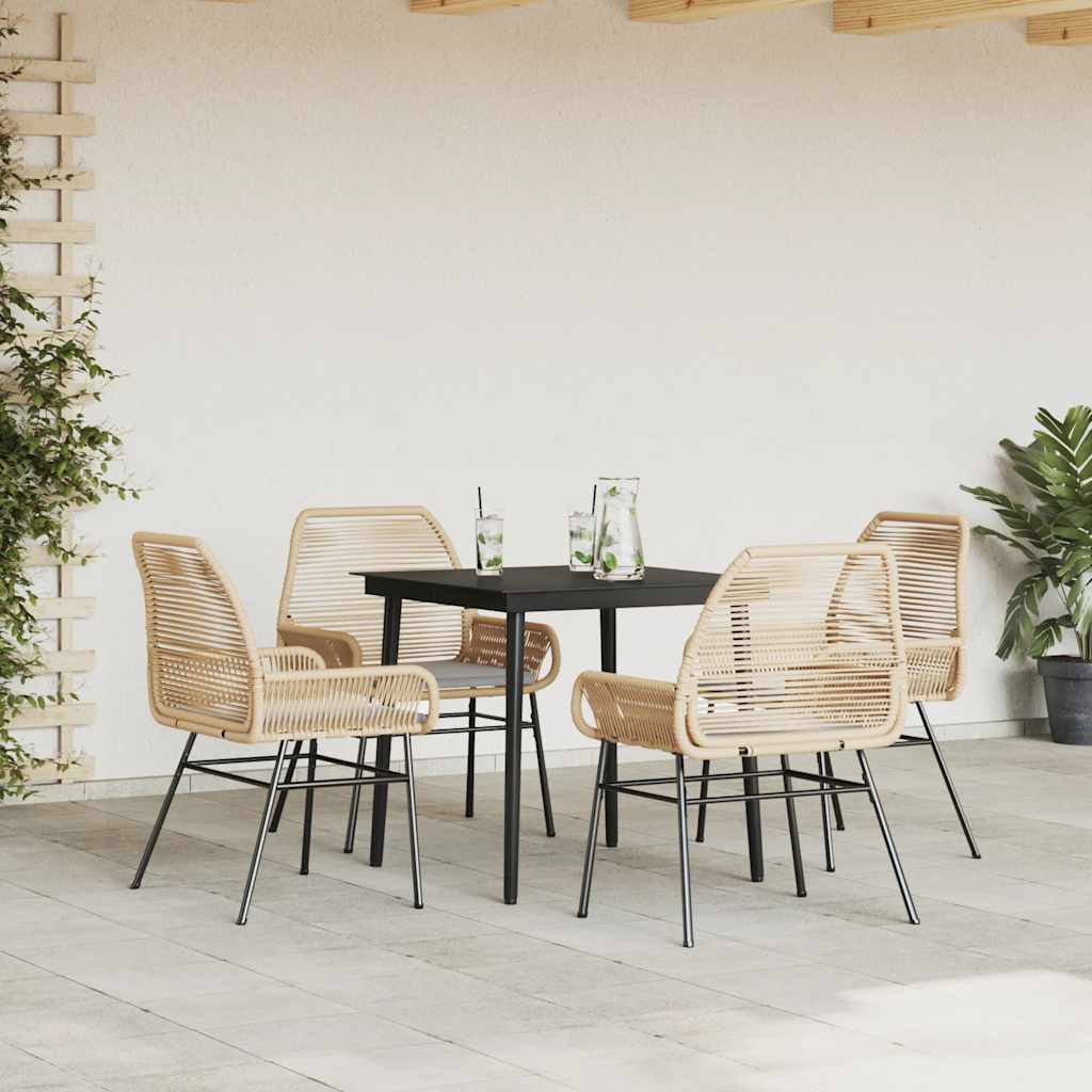 5 Piece Garden Dining Set with Cushions Brown Poly Rattan Glass