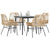 5 Piece Garden Dining Set with Cushions Brown Poly Rattan Glass