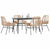 5 Piece Garden Dining Set with Cushions Brown Poly Rattan Glass