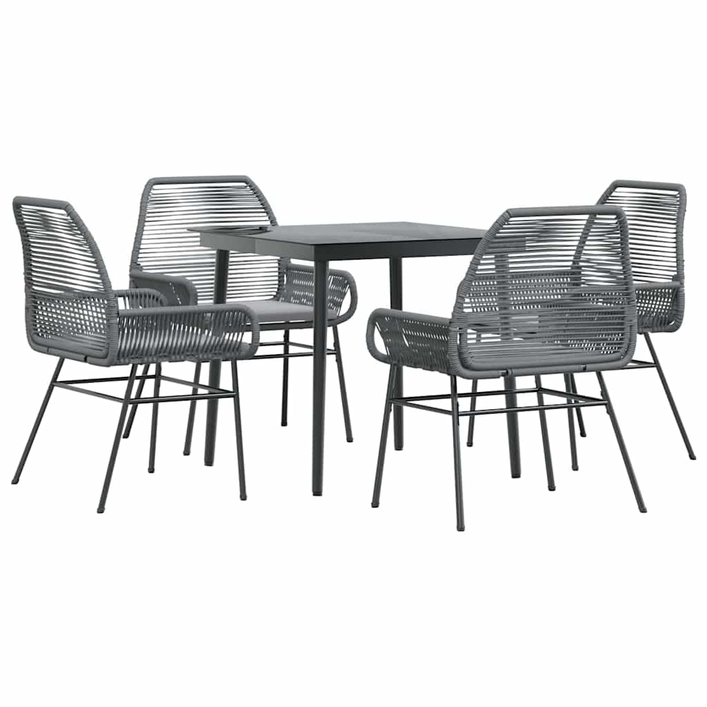 5 Piece Garden Dining Set with Cushions Grey Poly Rattan Glass