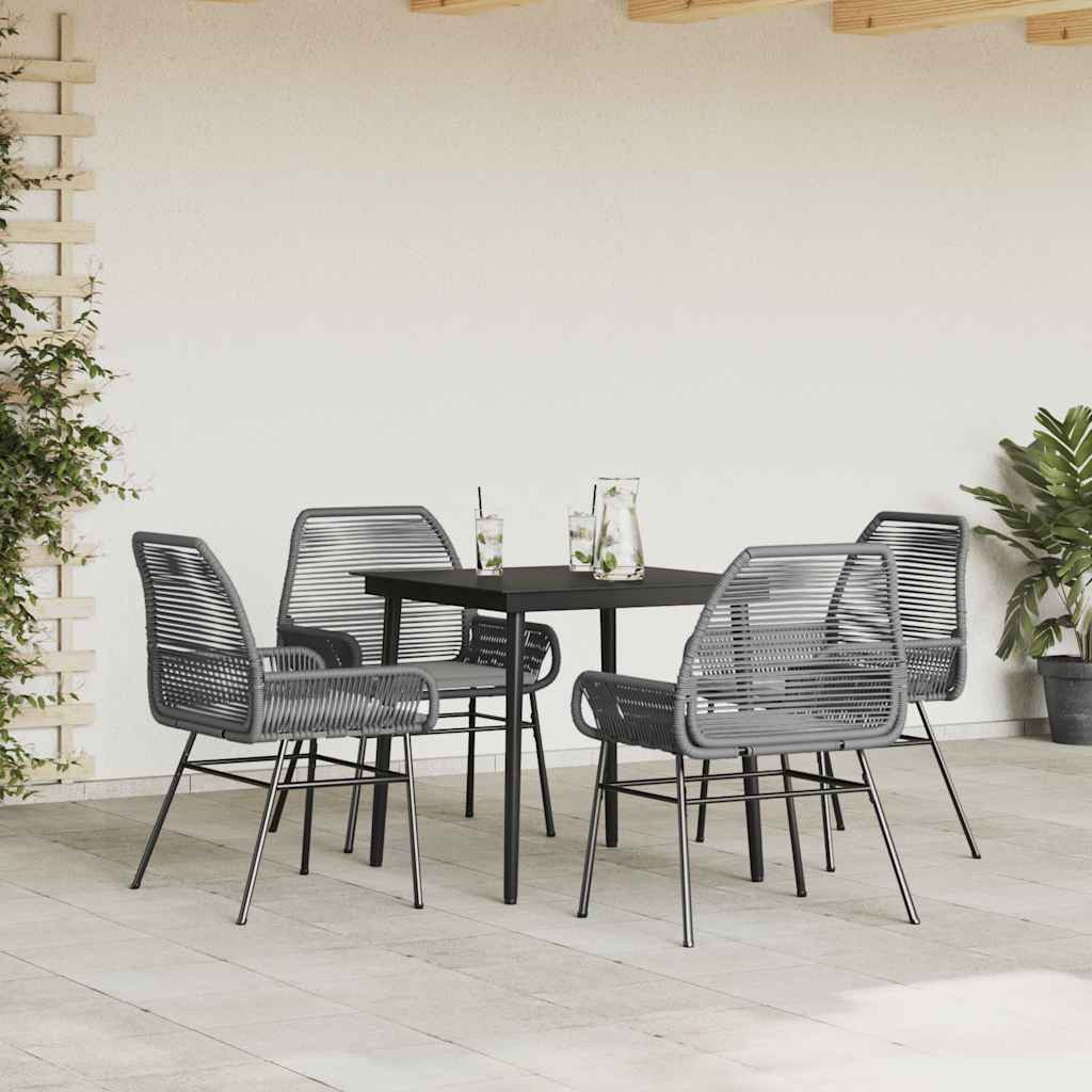 5 Piece Garden Dining Set with Cushions Grey Poly Rattan Glass