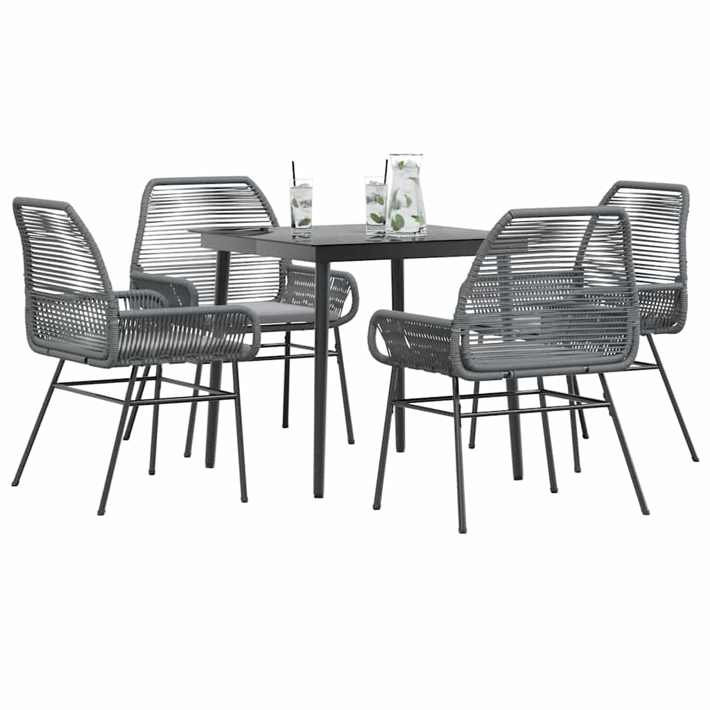 5 Piece Garden Dining Set with Cushions Grey Poly Rattan Glass