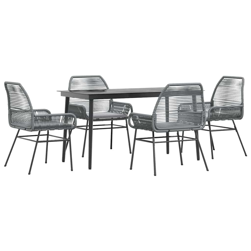 5 Piece Garden Dining Set with Cushions Grey Poly Rattan Glass