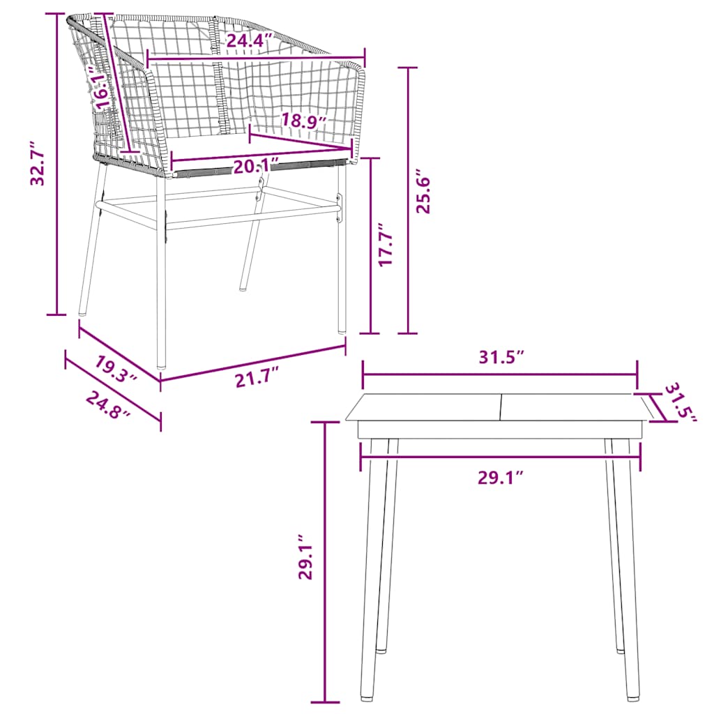 3 Piece Garden Dining Set with Cushions Black Poly Rattan Glass