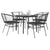 5 Piece Garden Dining Set with Cushions Black Poly Rattan Glass