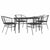 5 Piece Garden Dining Set with Cushions Black Poly Rattan Glass