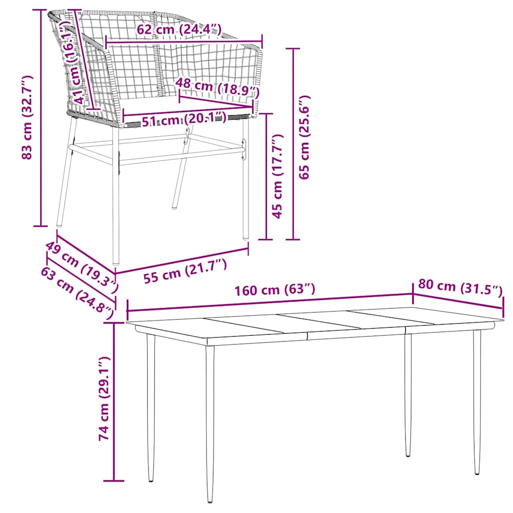 5 Piece Garden Dining Set with Cushions Black Poly Rattan Glass