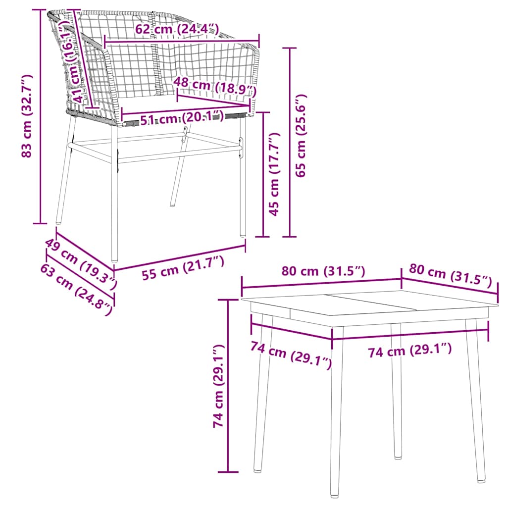 5 Piece Garden Dining Set with Cushions Brown Poly Rattan Glass