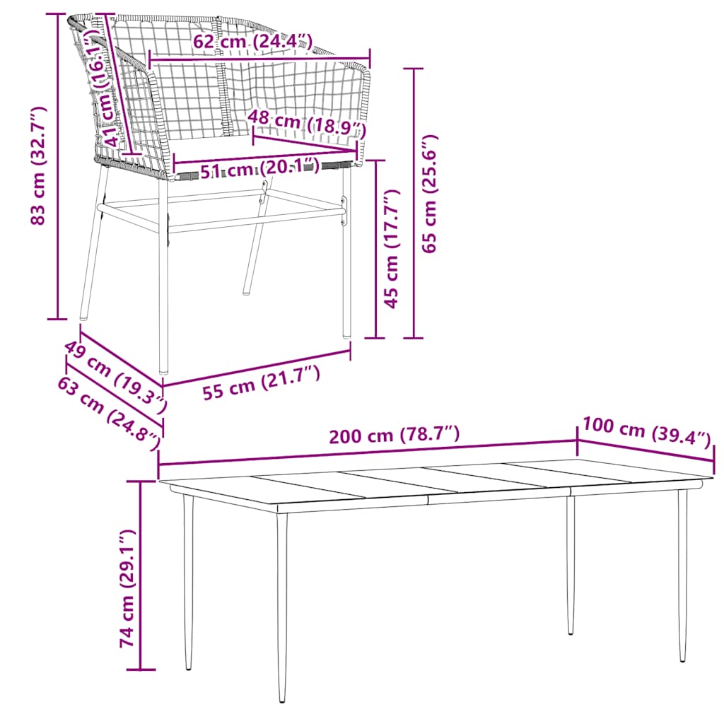 7 Piece Garden Dining Set with Cushions Brown Poly Rattan Glass