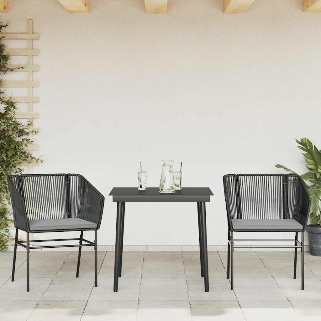 3 Piece Garden Dining Set with Cushions Black Poly Rattan Glass