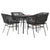 5 Piece Garden Dining Set with Cushions Black Poly Rattan Glass