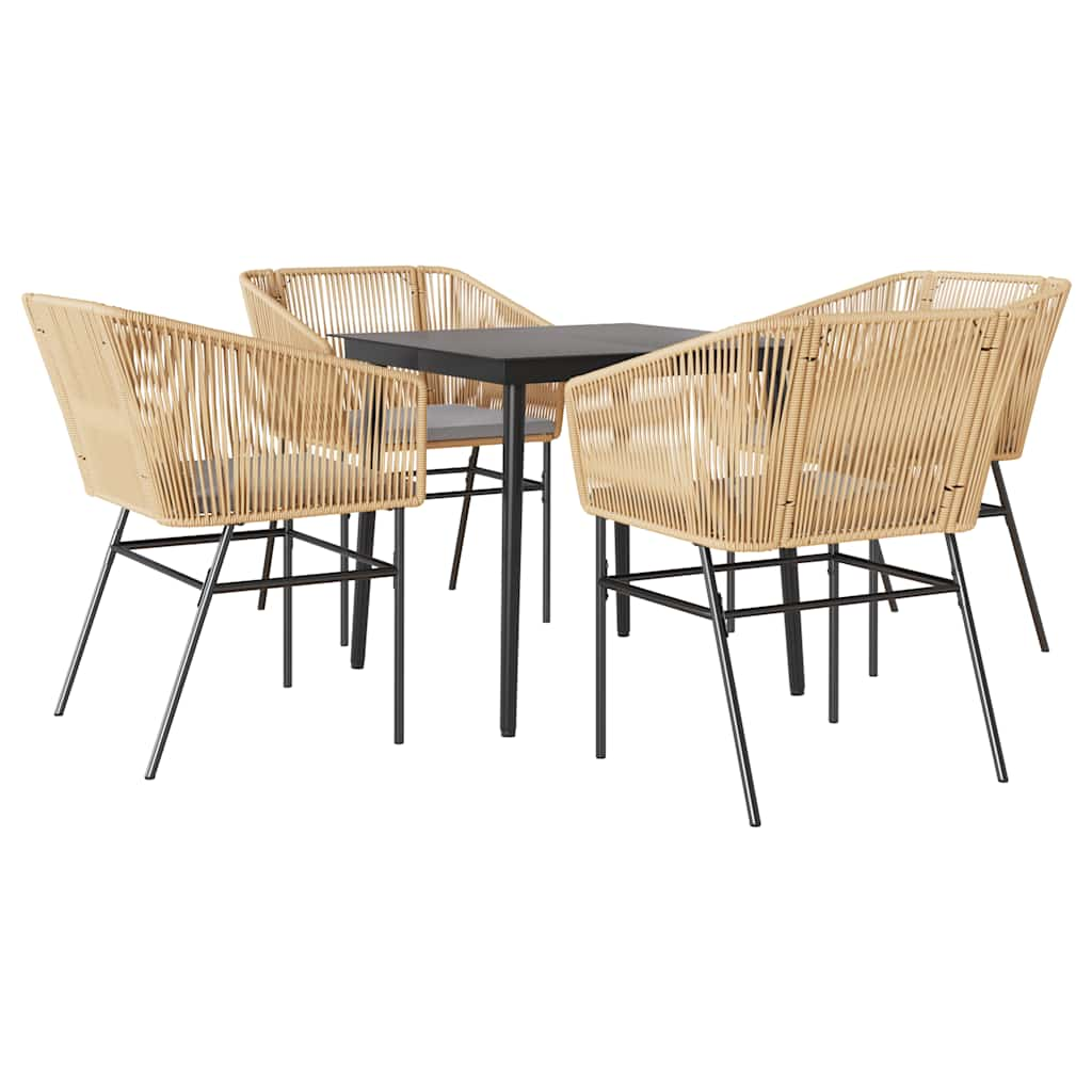 5 Piece Garden Dining Set with Cushions Brown Poly Rattan Glass