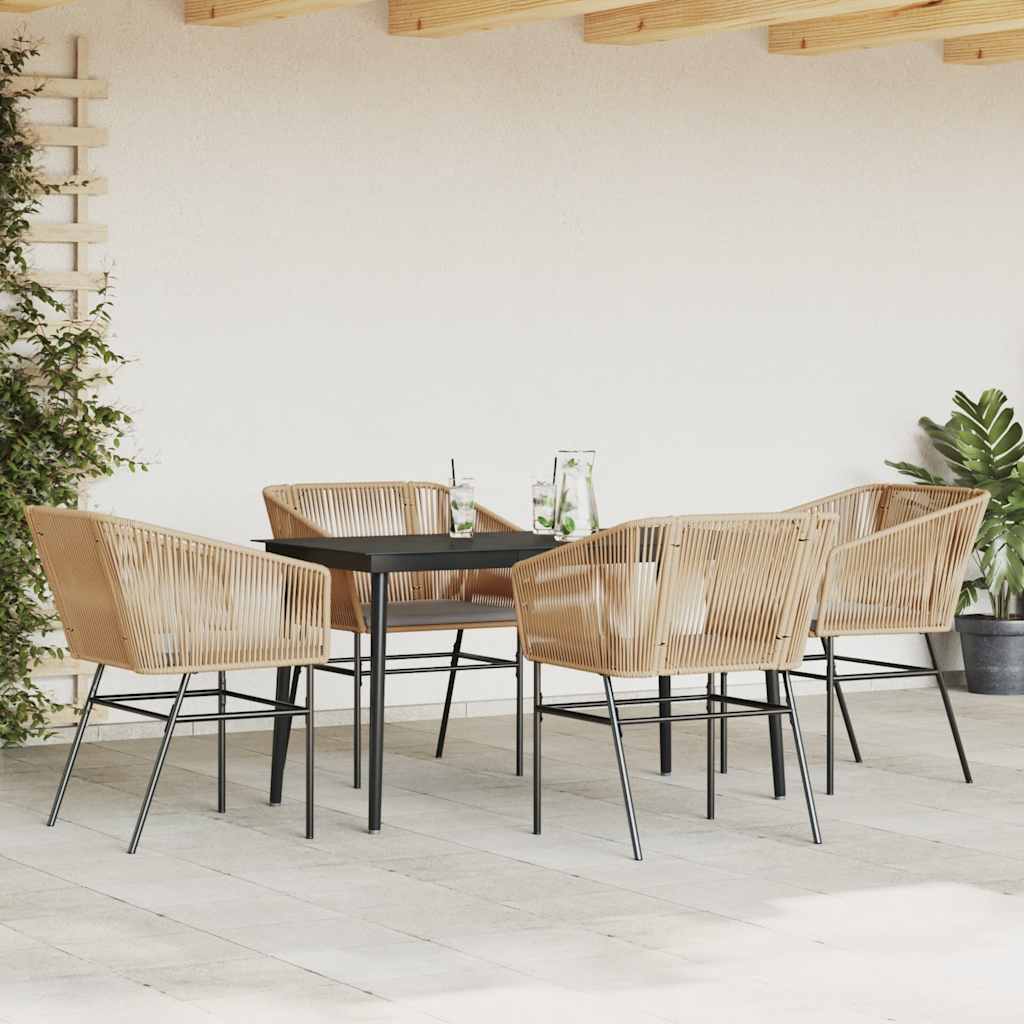 5 Piece Garden Dining Set with Cushions Brown Poly Rattan Glass