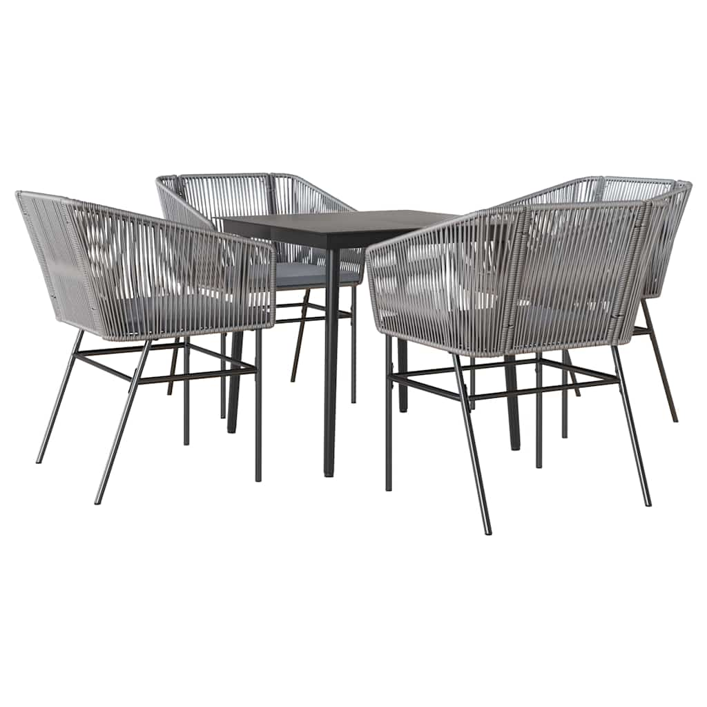 5 Piece Garden Dining Set with Cushions Grey Poly Rattan Glass