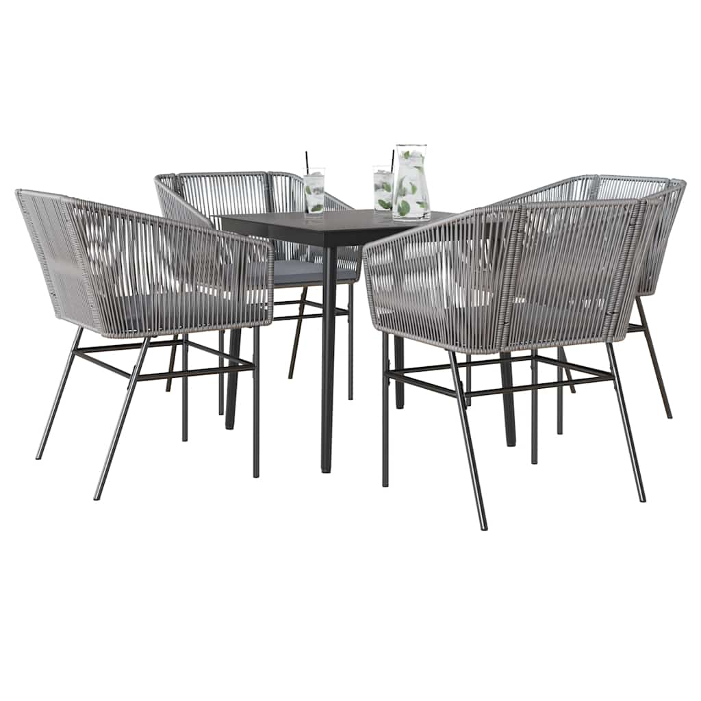 5 Piece Garden Dining Set with Cushions Grey Poly Rattan Glass