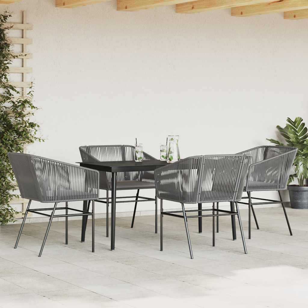 5 Piece Garden Dining Set with Cushions Grey Poly Rattan Glass