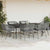 7 Piece Garden Dining Set with Cushions Grey Poly Rattan Glass