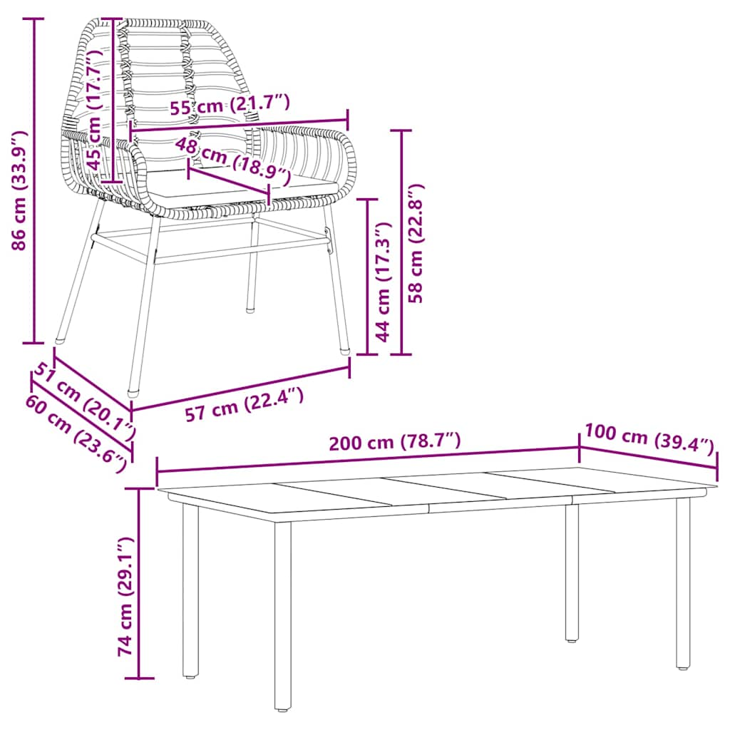 7 Piece Garden Dining Set with Cushions Black Poly Rattan Glass