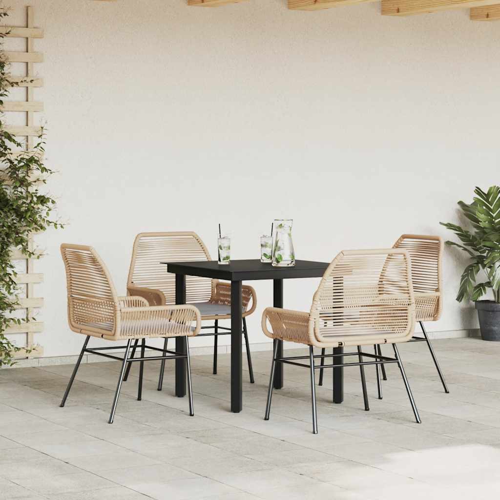 5 Piece Garden Dining Set with Cushions Brown Poly Rattan Glass