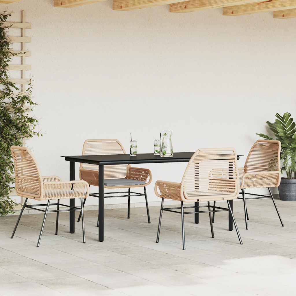 5 Piece Garden Dining Set with Cushions Brown Poly Rattan Glass