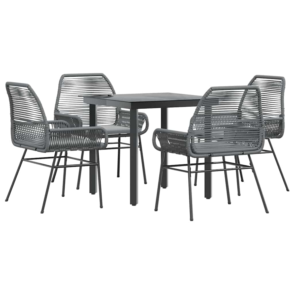 5 Piece Garden Dining Set with Cushions Grey Poly Rattan Glass