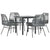 5 Piece Garden Dining Set with Cushions Grey Poly Rattan Glass