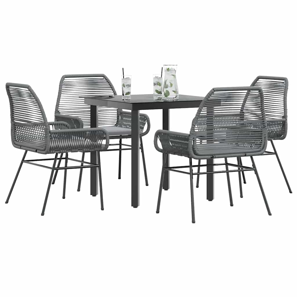 5 Piece Garden Dining Set with Cushions Grey Poly Rattan Glass