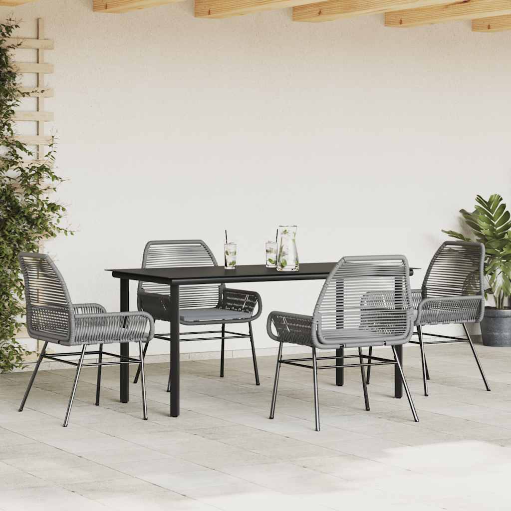 5 Piece Garden Dining Set with Cushions Grey Poly Rattan Glass