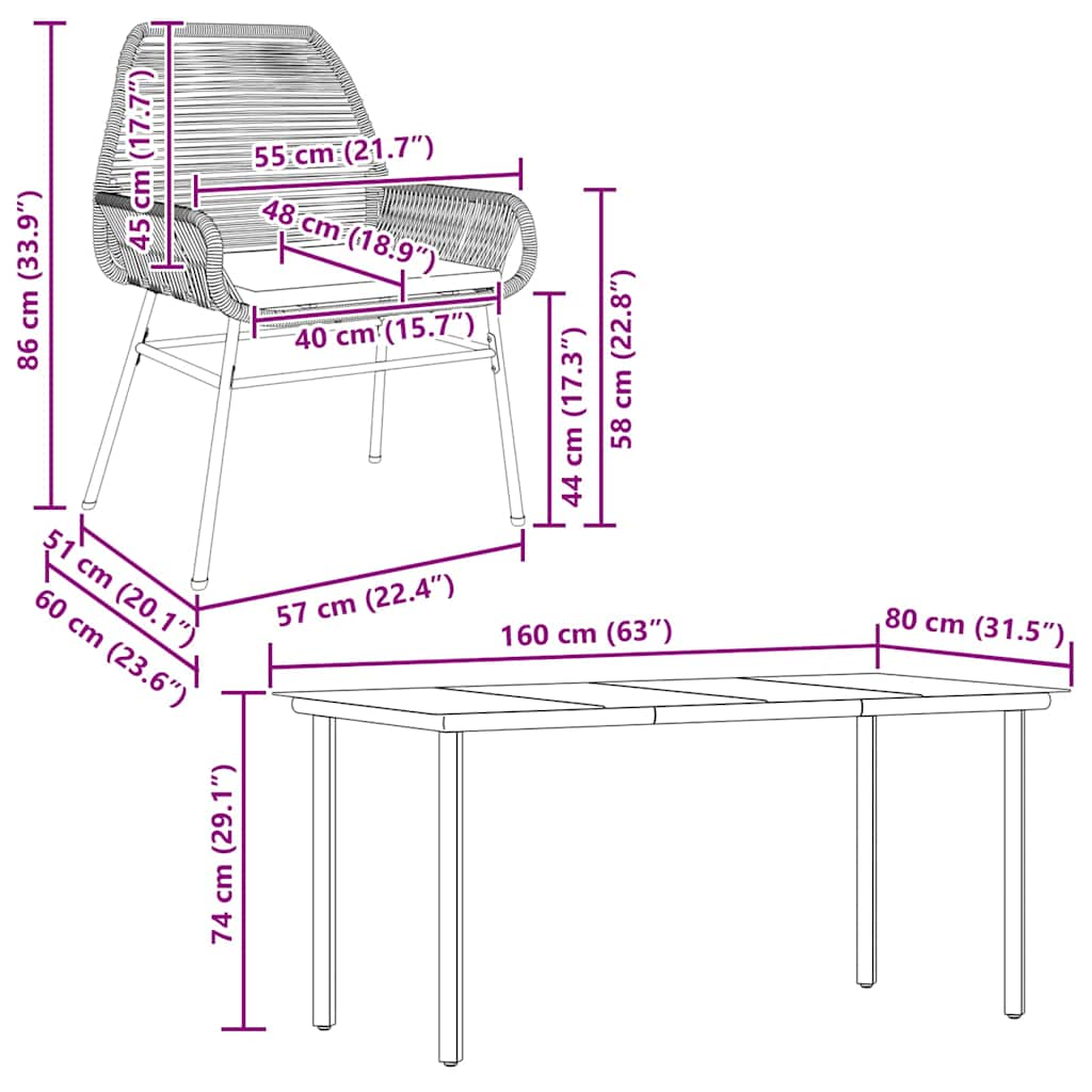 5 Piece Garden Dining Set with Cushions Grey Poly Rattan Glass