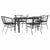 5 Piece Garden Dining Set with Cushions Black Poly Rattan Glass