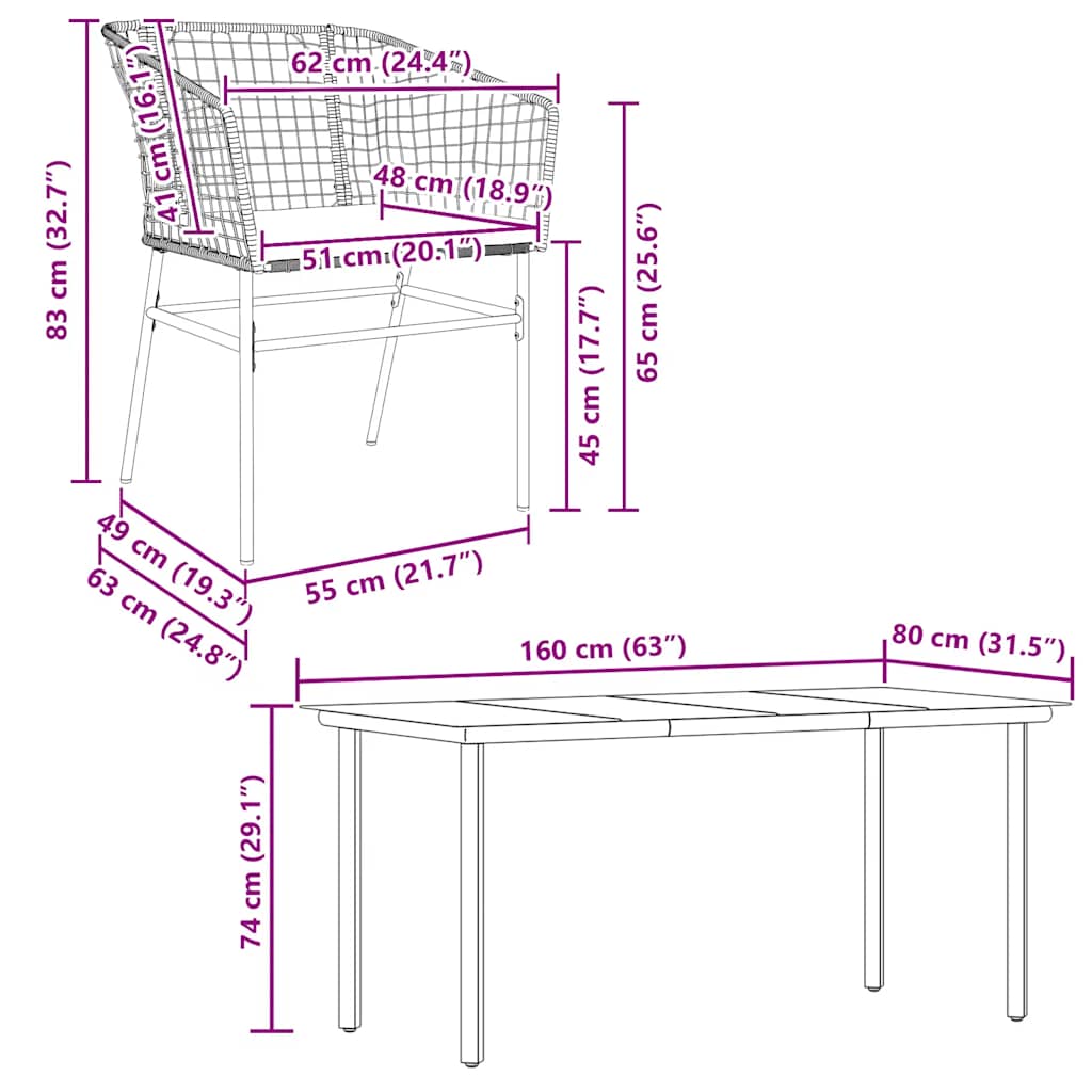 5 Piece Garden Dining Set with Cushions Black Poly Rattan Glass