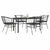 5 Piece Garden Dining Set with Cushions Black Poly Rattan Glass