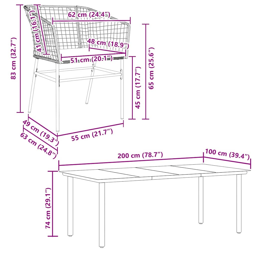 7 Piece Garden Dining Set with Cushions Black Poly Rattan Glass