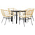 5 Piece Garden Dining Set with Cushions Brown Poly Rattan Glass