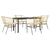 5 Piece Garden Dining Set with Cushions Brown Poly Rattan Glass