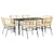 7 Piece Garden Dining Set with Cushions Brown Poly Rattan Glass