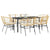 7 Piece Garden Dining Set with Cushions Brown Poly Rattan Glass