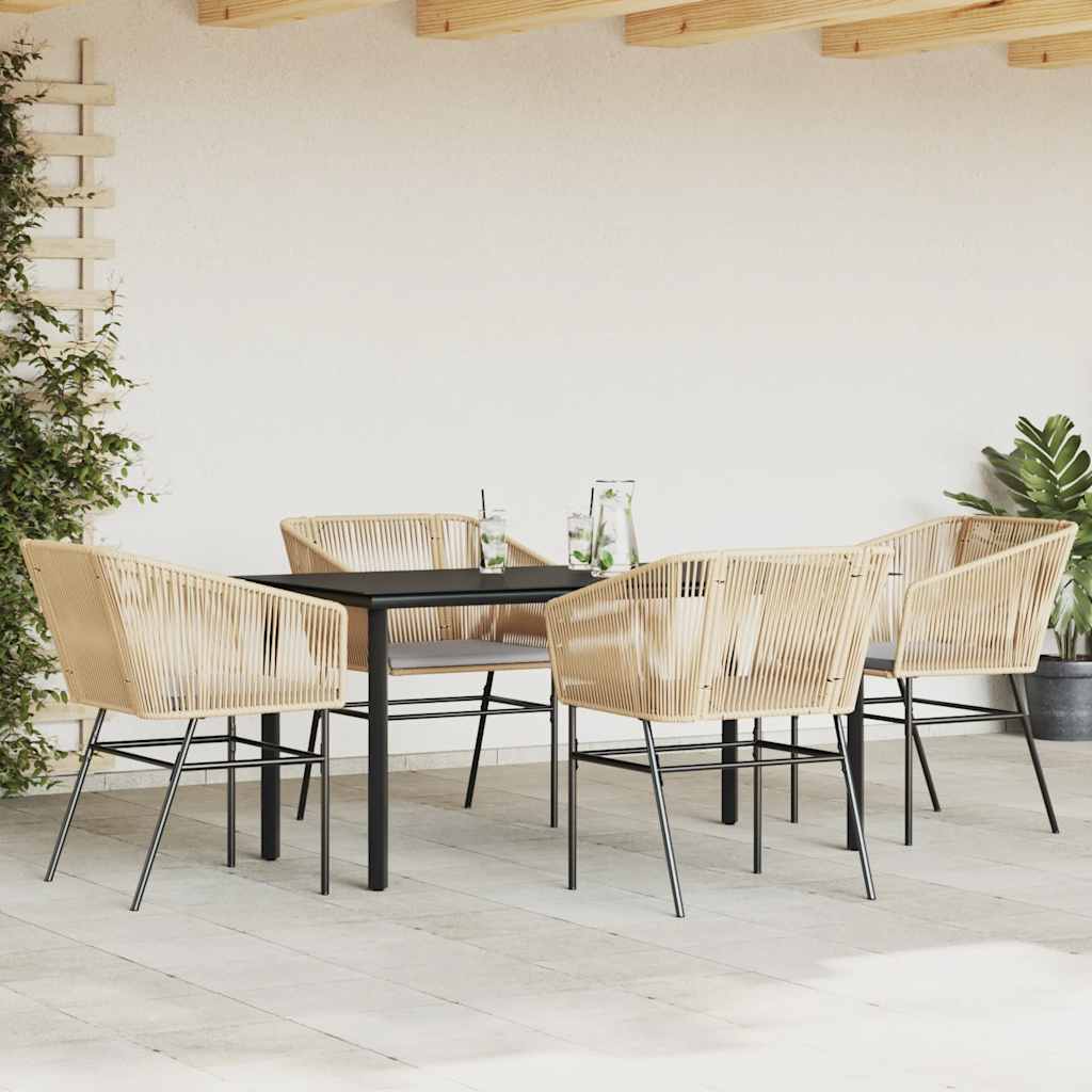 5 Piece Garden Dining Set with Cushions Brown Poly Rattan Glass