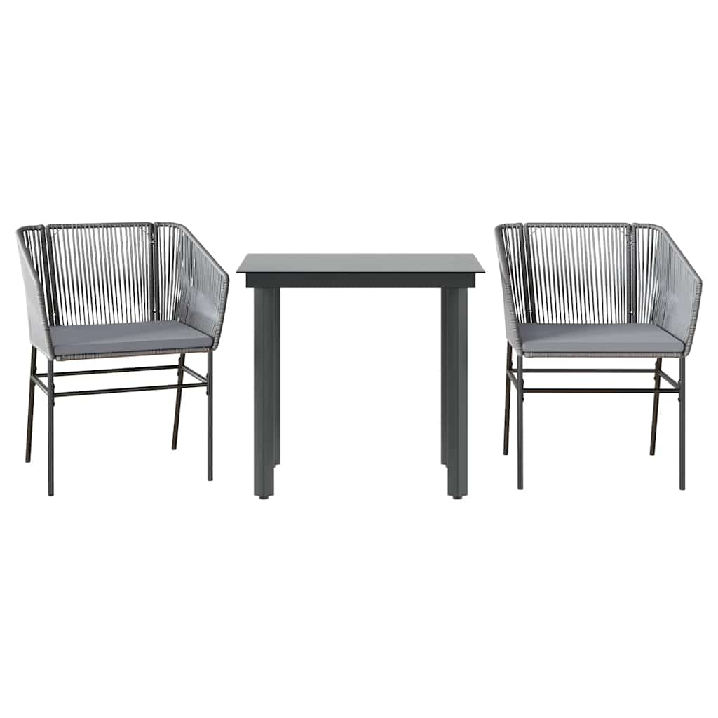 3 Piece Garden Dining Set with Cushions Grey Poly Rattan Glass