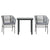 3 Piece Garden Dining Set with Cushions Grey Poly Rattan Glass