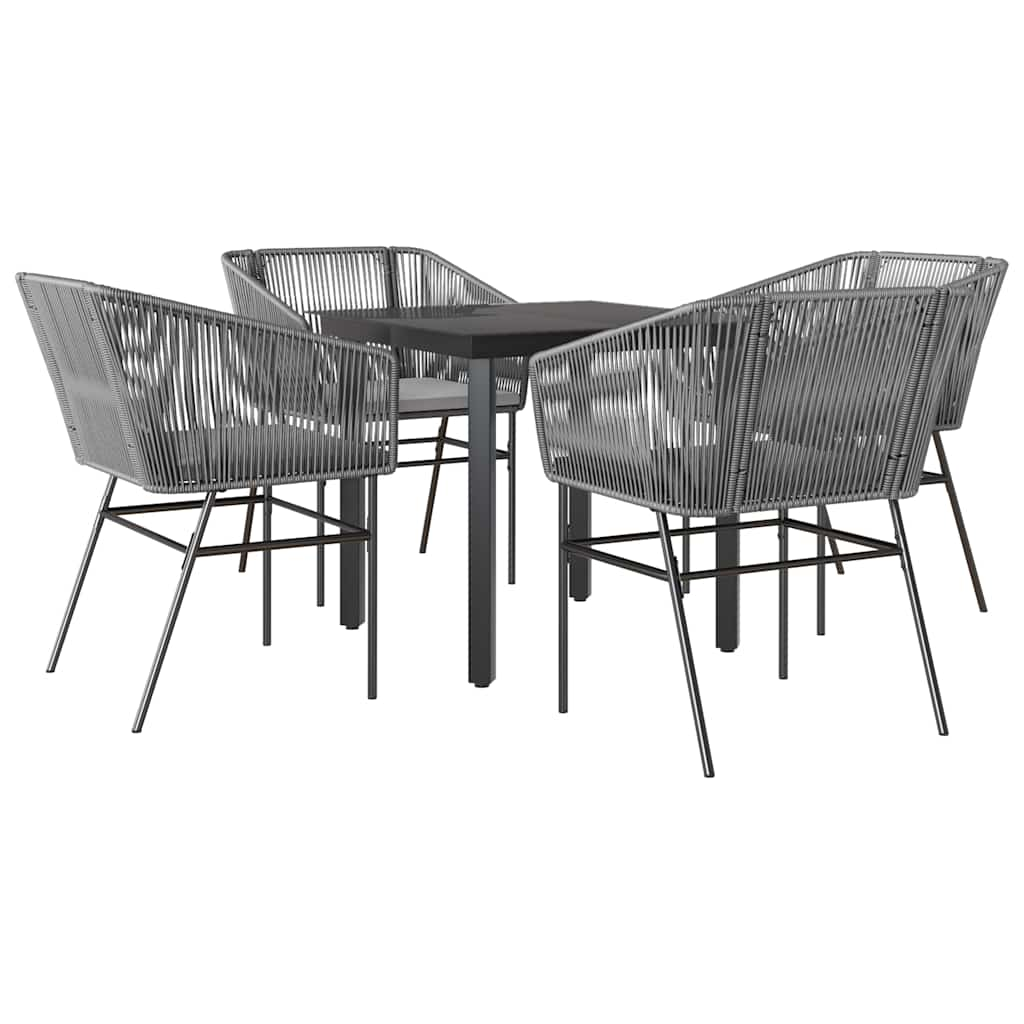 5 Piece Garden Dining Set with Cushions Grey Poly Rattan Glass