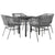 5 Piece Garden Dining Set with Cushions Grey Poly Rattan Glass