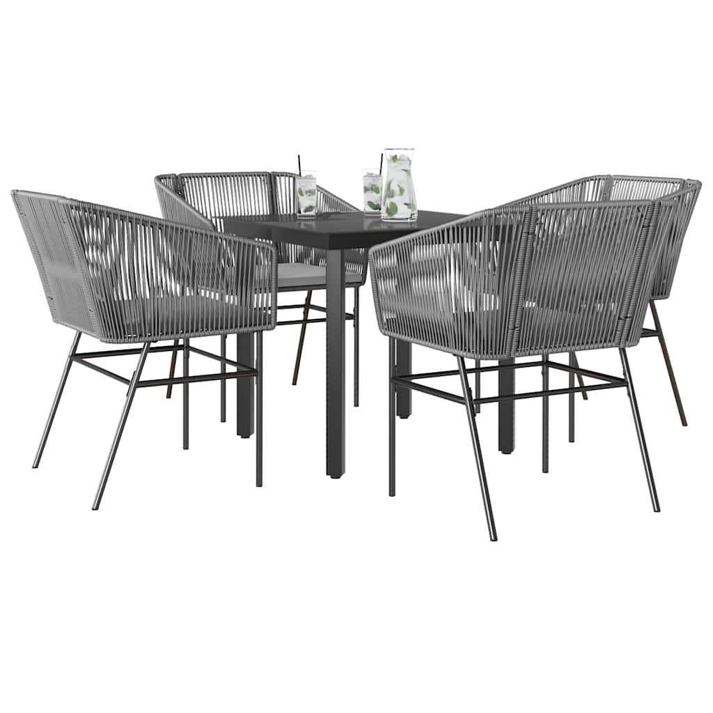 5 Piece Garden Dining Set with Cushions Grey Poly Rattan Glass