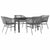 5 Piece Garden Dining Set with Cushions Grey Poly Rattan Glass