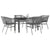 5 Piece Garden Dining Set with Cushions Grey Poly Rattan Glass