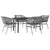 5 Piece Garden Dining Set with Cushions Grey Poly Rattan Glass