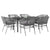 7 Piece Garden Dining Set with Cushions Grey Poly Rattan Glass